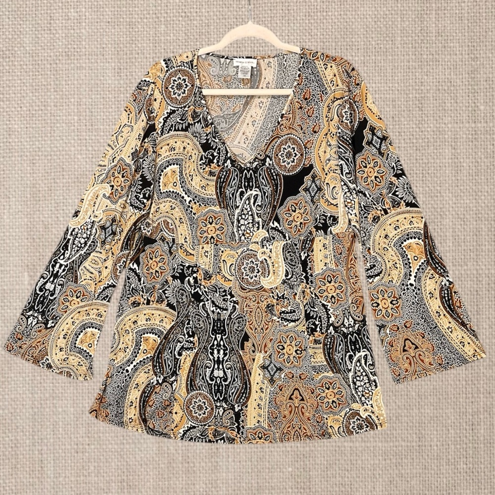 Monroe & Main V-Neck Paisley Stretch Blouse Womens Sz 1X